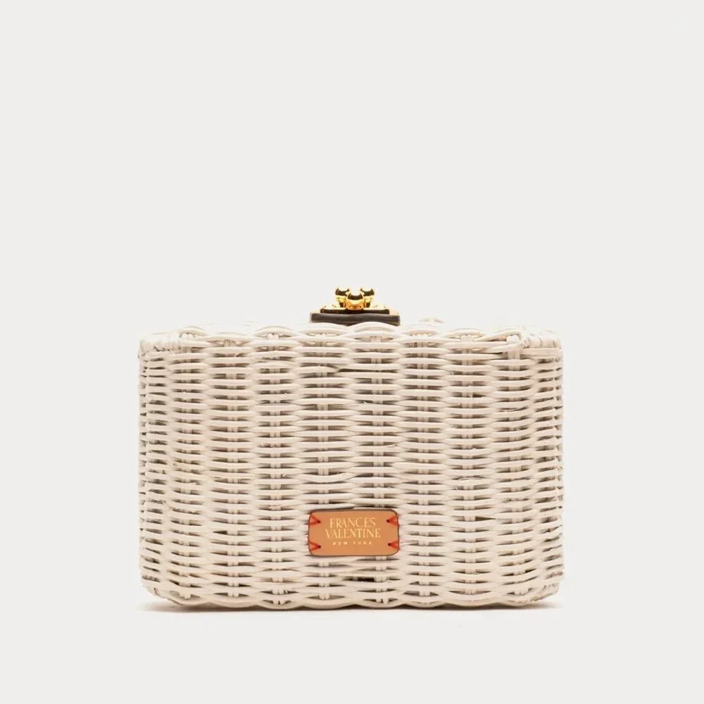 Frances Valentine White Wicker Clutch with Gold Hardware